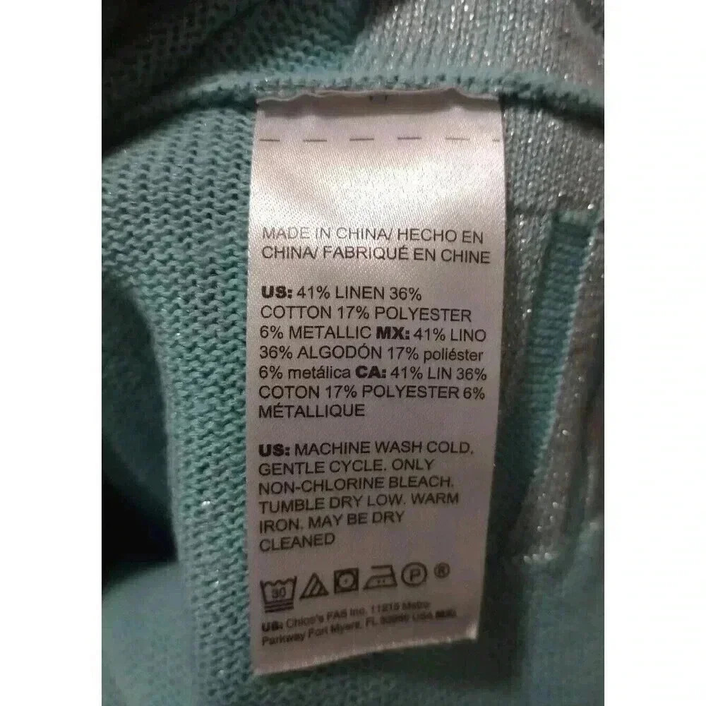 Chico's Linen Blend Sweater Metallic Shimmer Dolman Sleeve Hi Low Sz 2 (U.S. Lg) - Picture 6 of 6